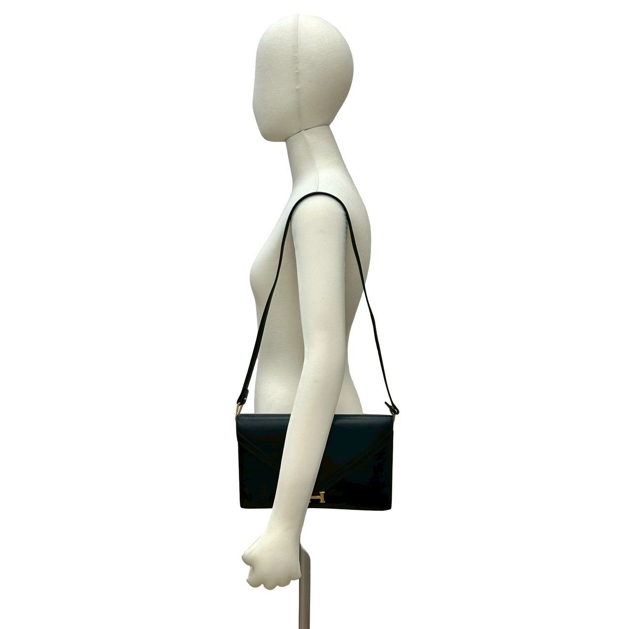 Hermes Vintage Lydie Box Calf Leather Shoulder Bag Pochette Black