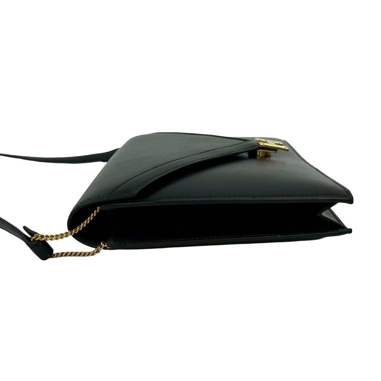 Hermes Vintage Lydie Box Calf Leather Shoulder Bag Pochette Black
