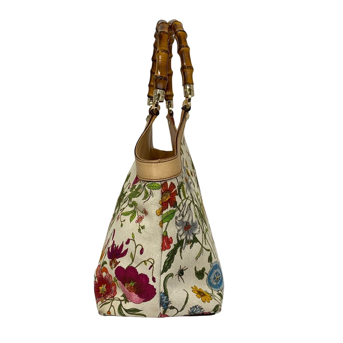 Gucci Tote Flora Bamboo Ivory Dark Green Multi Leather