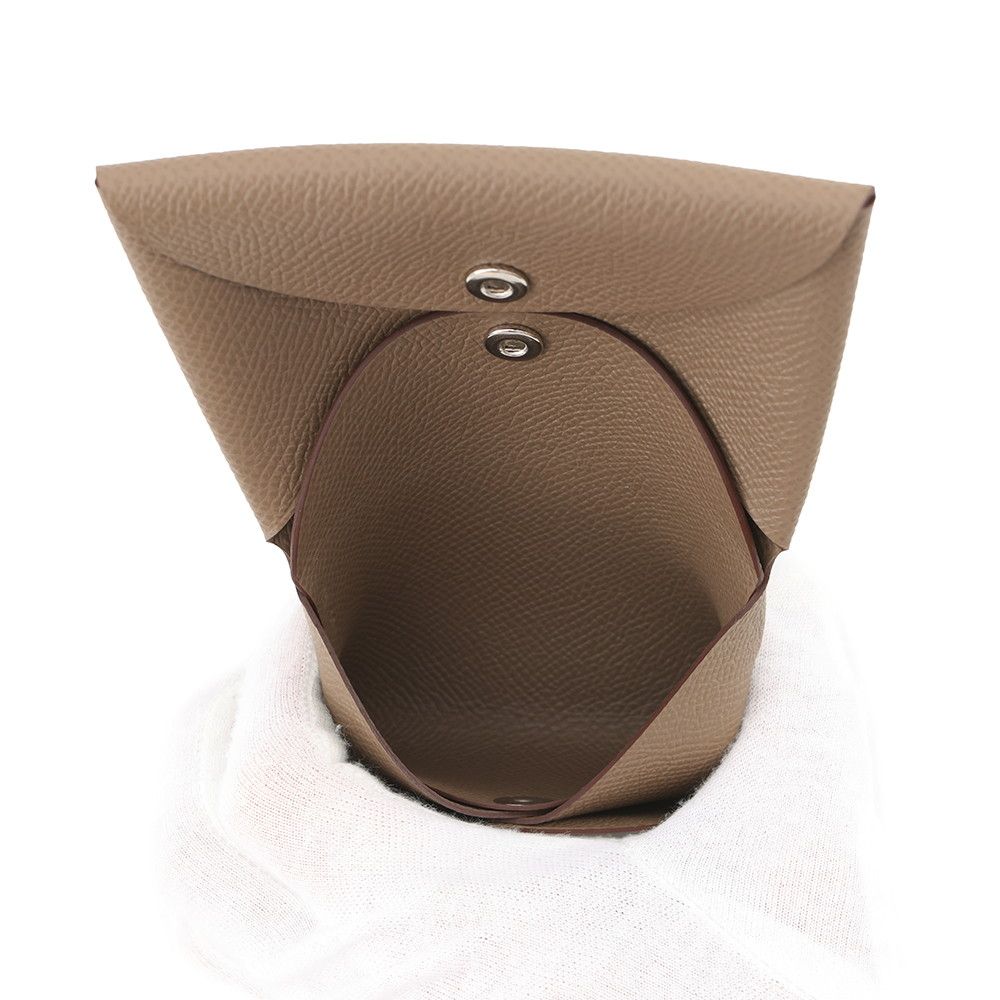 Hermes Coin Case Calvi Duo Etoupe Silver Epsom