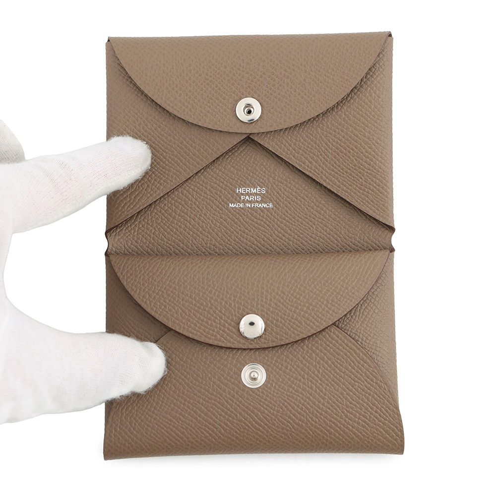 Hermes Coin Case Calvi Duo Etoupe Silver Epsom