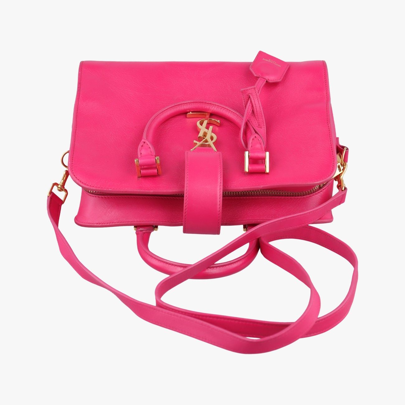 Saint Laurent Yves Baby Cabas Rose Red Leather Messenger Bag