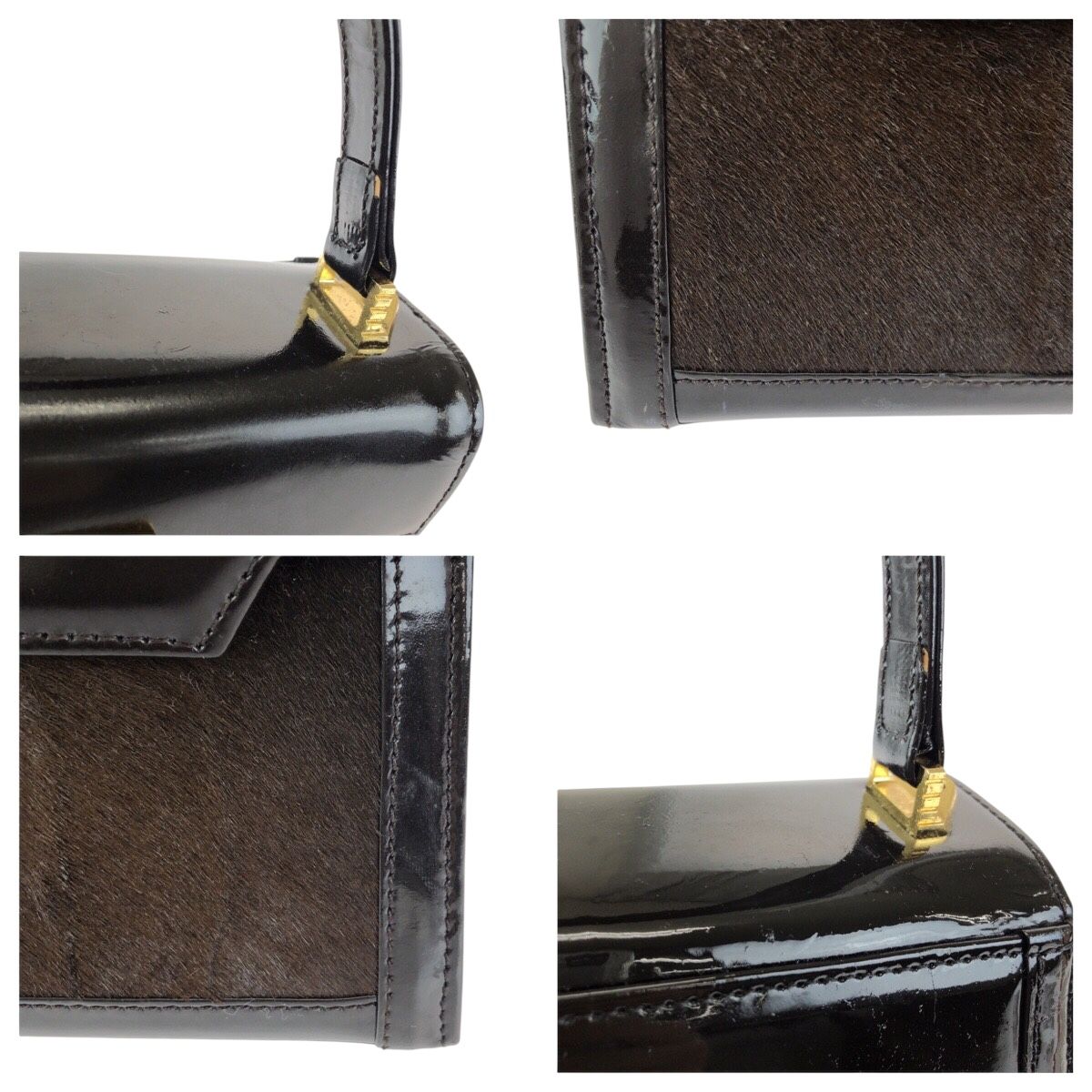 Versace Sunburst Pony Hair Dark Brown Gold Enamel Calf Handbag