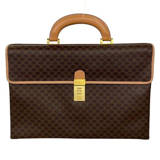 Celine Business Bag Macadam Pattern Da Ku Brown Beige Leather