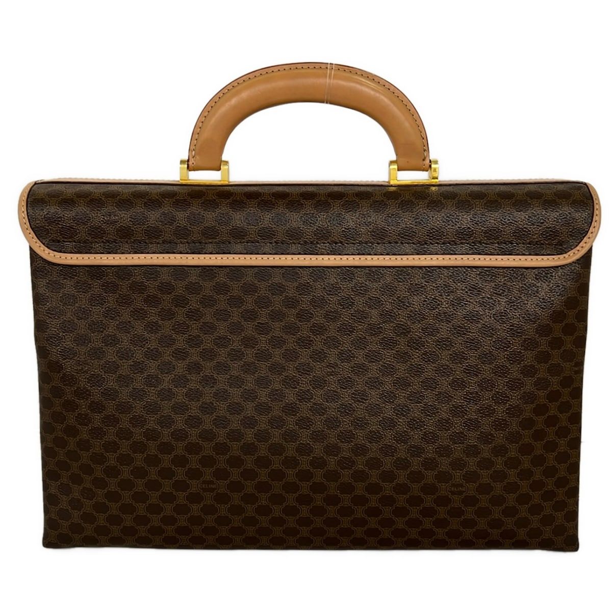 Celine Business Bag Macadam Pattern Da Ku Brown Beige Leather