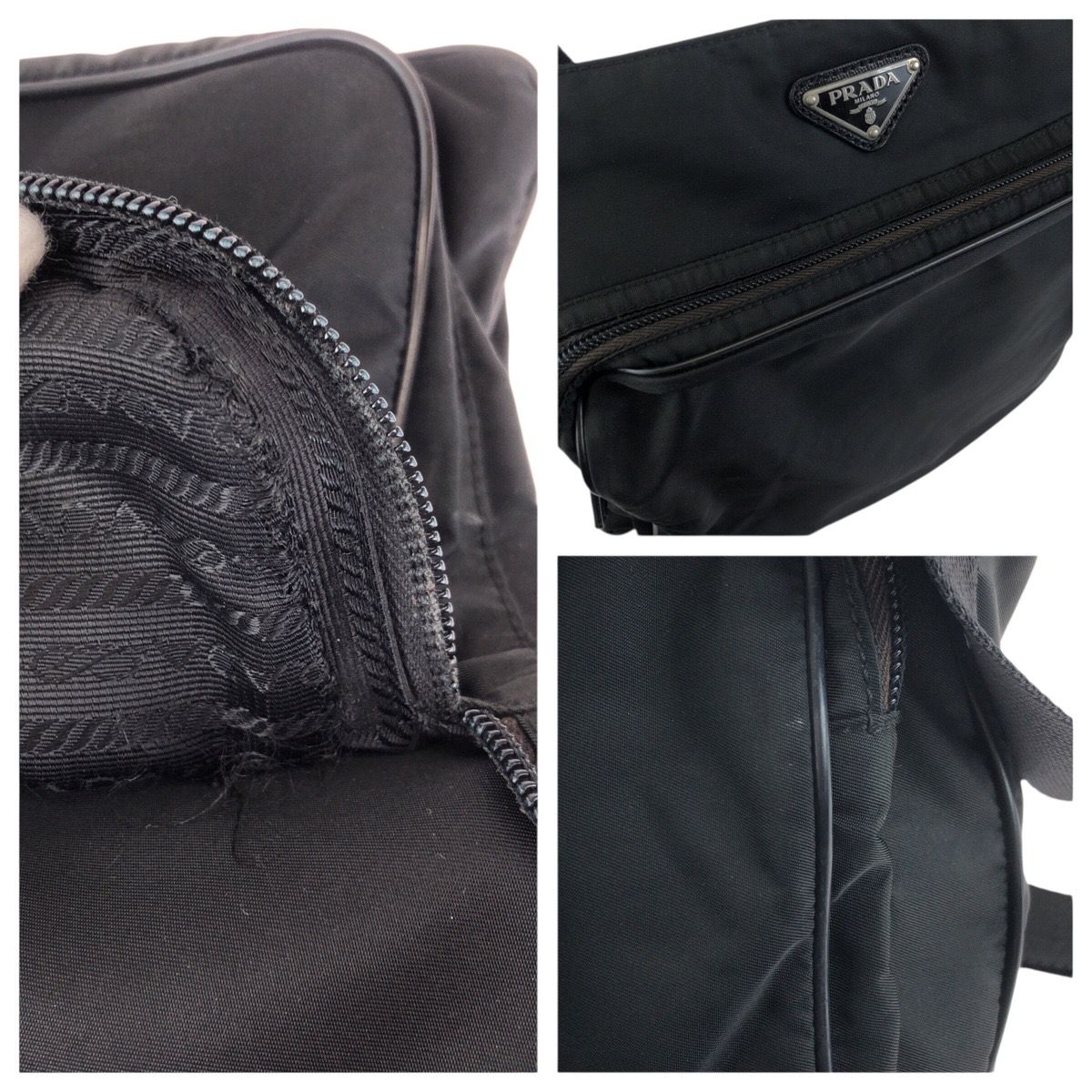 Prada Tessuto Black Silver Nylon Shoulder Bag