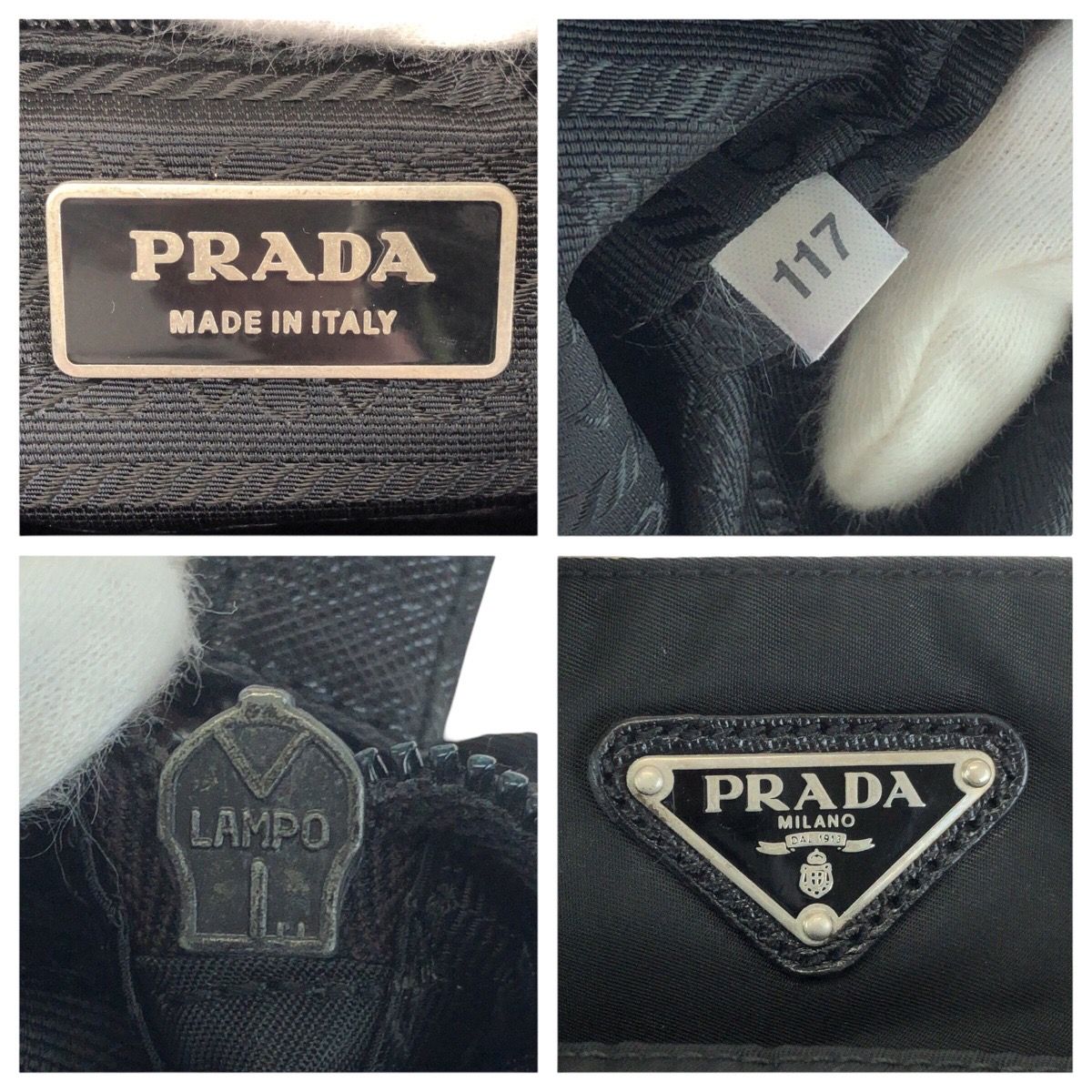 Prada Tessuto Black Silver Nylon Shoulder Bag