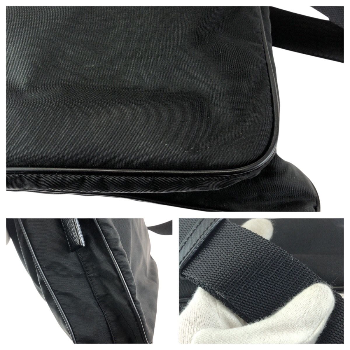 Prada Tessuto Black Silver Nylon Shoulder Bag
