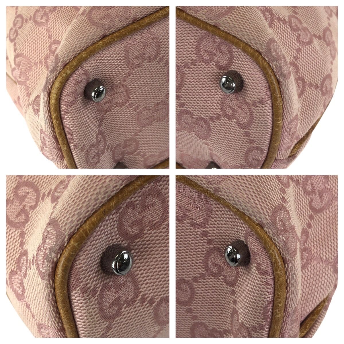 Gucci Pink Brown Silver GG Canvas Leather Tote Shoulder Bag