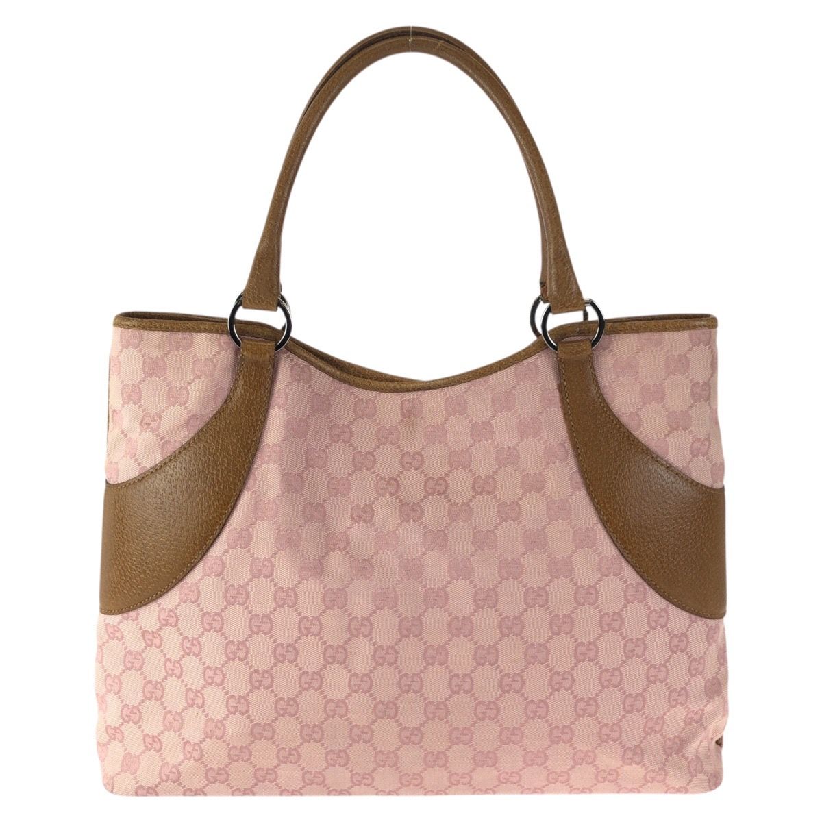 Gucci Pink Brown Silver GG Canvas Leather Tote Shoulder Bag