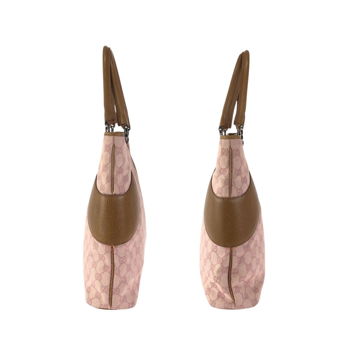 Gucci Pink Brown Silver GG Canvas Leather Tote Shoulder Bag