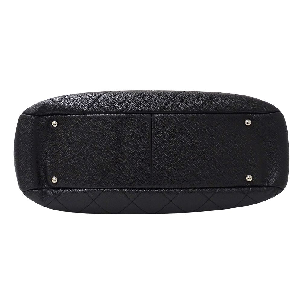 Chanel Quilted Tote Caviar Leather Black Silver Chain Large