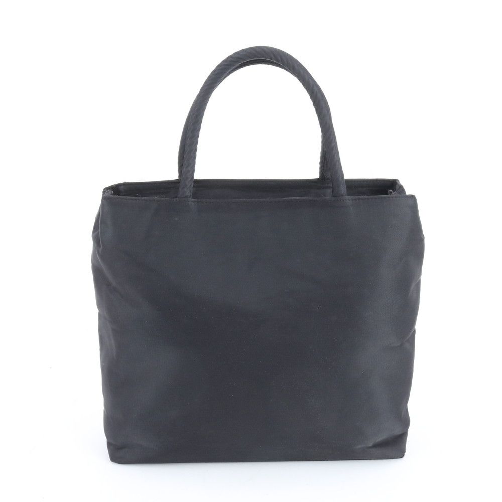 Prada Tessuto Nylon Triangle Logo Handbag Tote Black Ebe