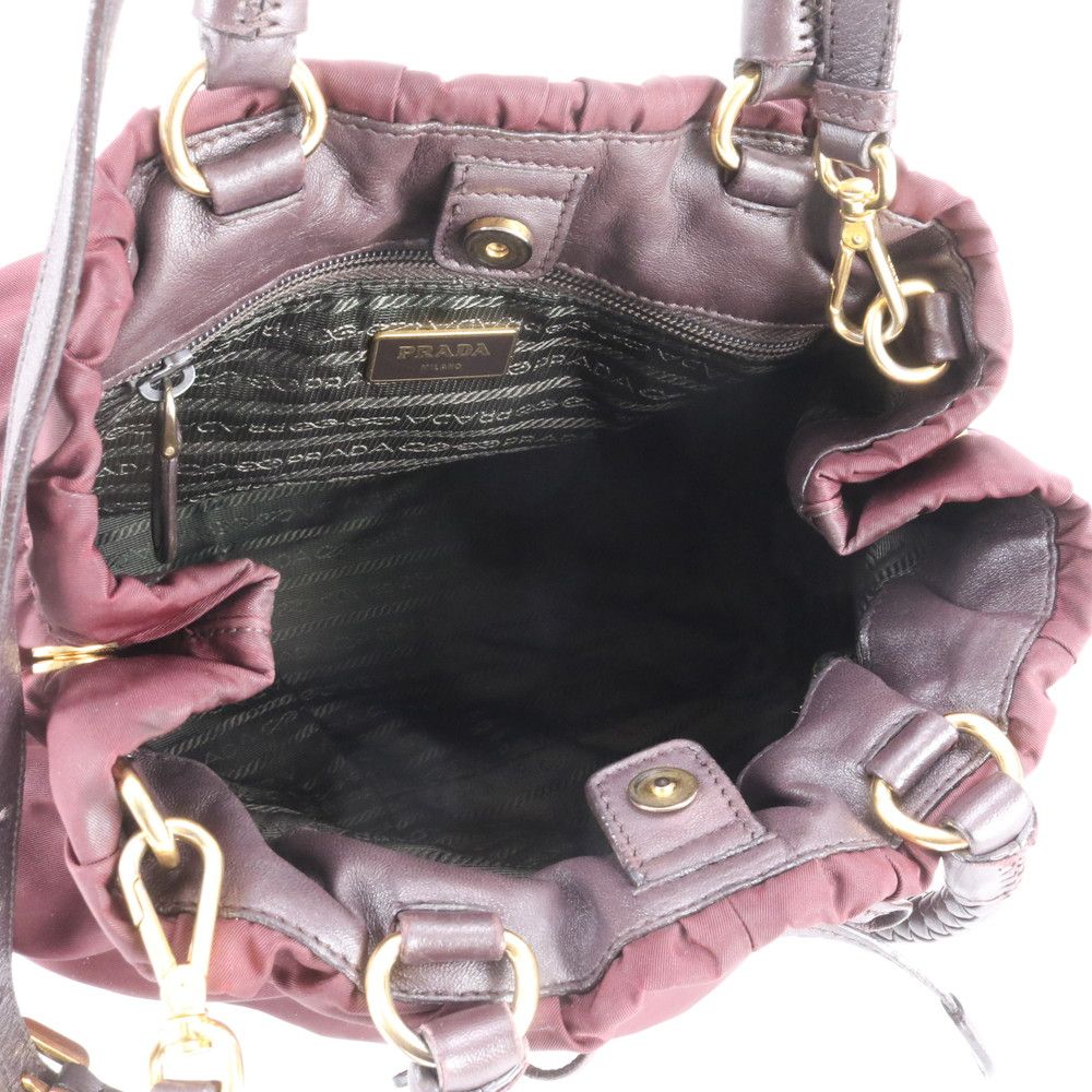 Prada Tessuto Nylon Ribbon Leather 2-Way Shoulder Bag Tote Hand Mbe