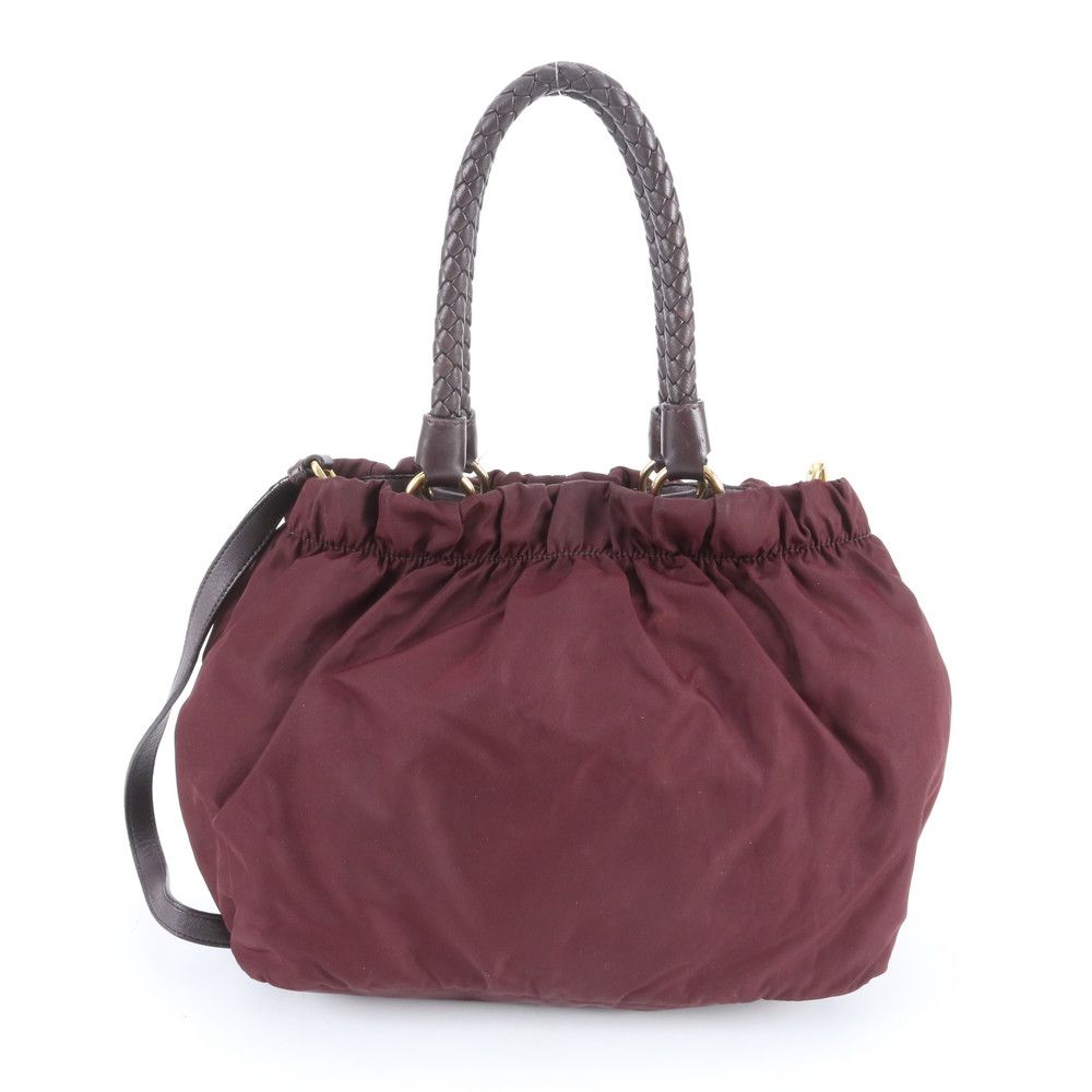 Prada Tessuto Nylon Ribbon Leather 2-Way Shoulder Bag Tote Hand Mbe