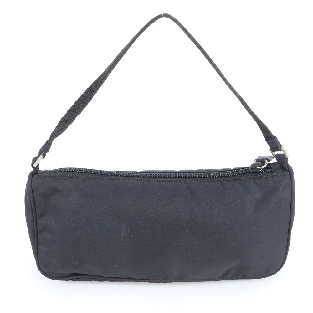 Prada Tessuto Nylon Triangle Logo Leather Handbag Pouch Black