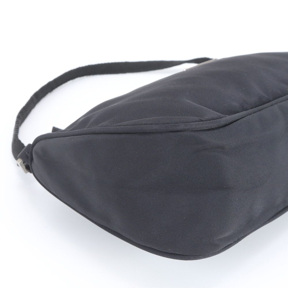 Prada Tessuto Nylon Triangle Logo Leather Handbag Pouch Black