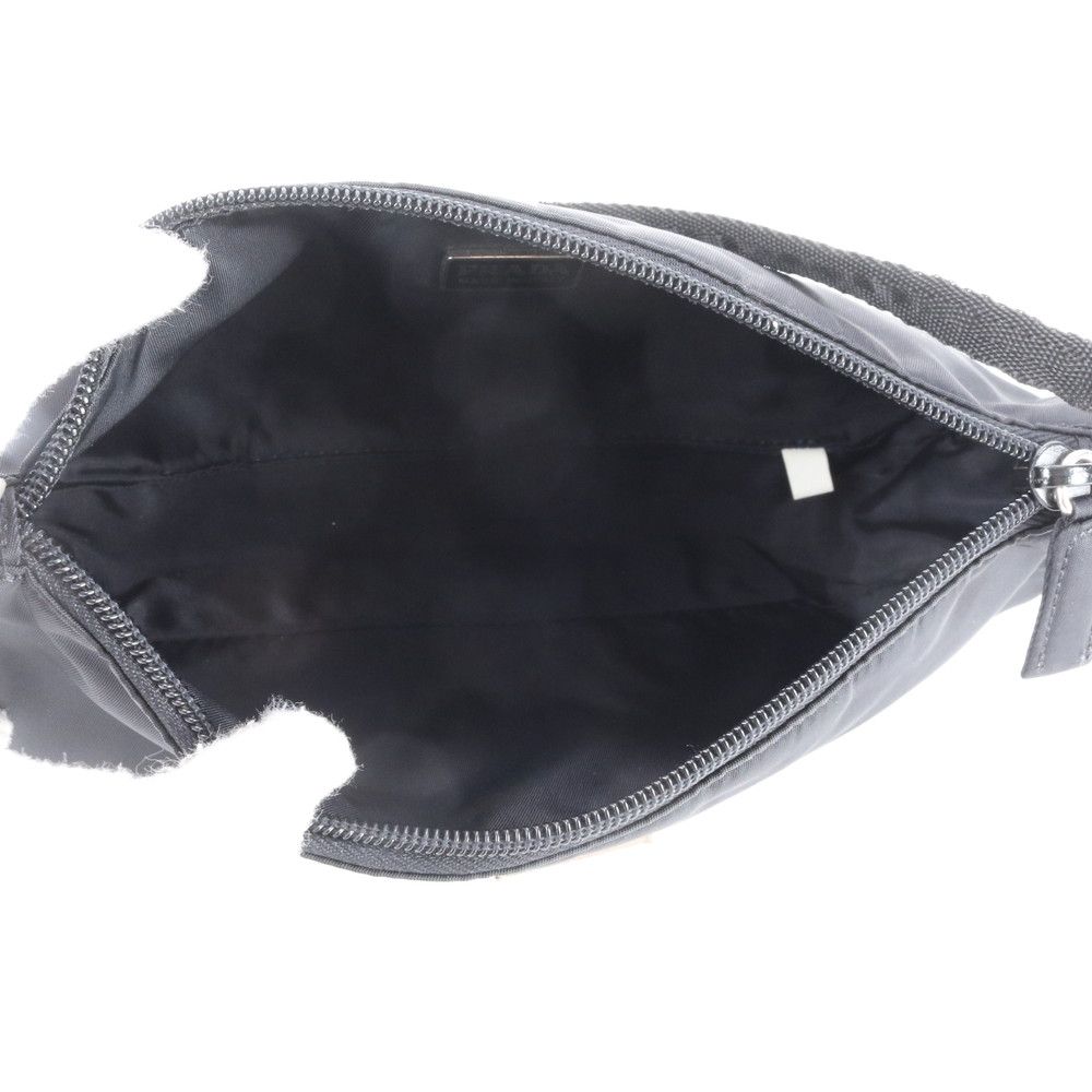 Prada Tessuto Nylon Triangle Logo Leather Handbag Pouch Black