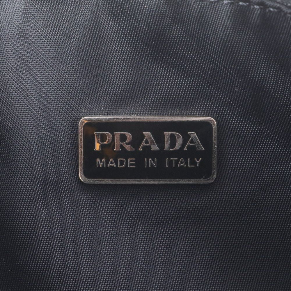 Prada Tessuto Nylon Triangle Logo Leather Handbag Pouch Black