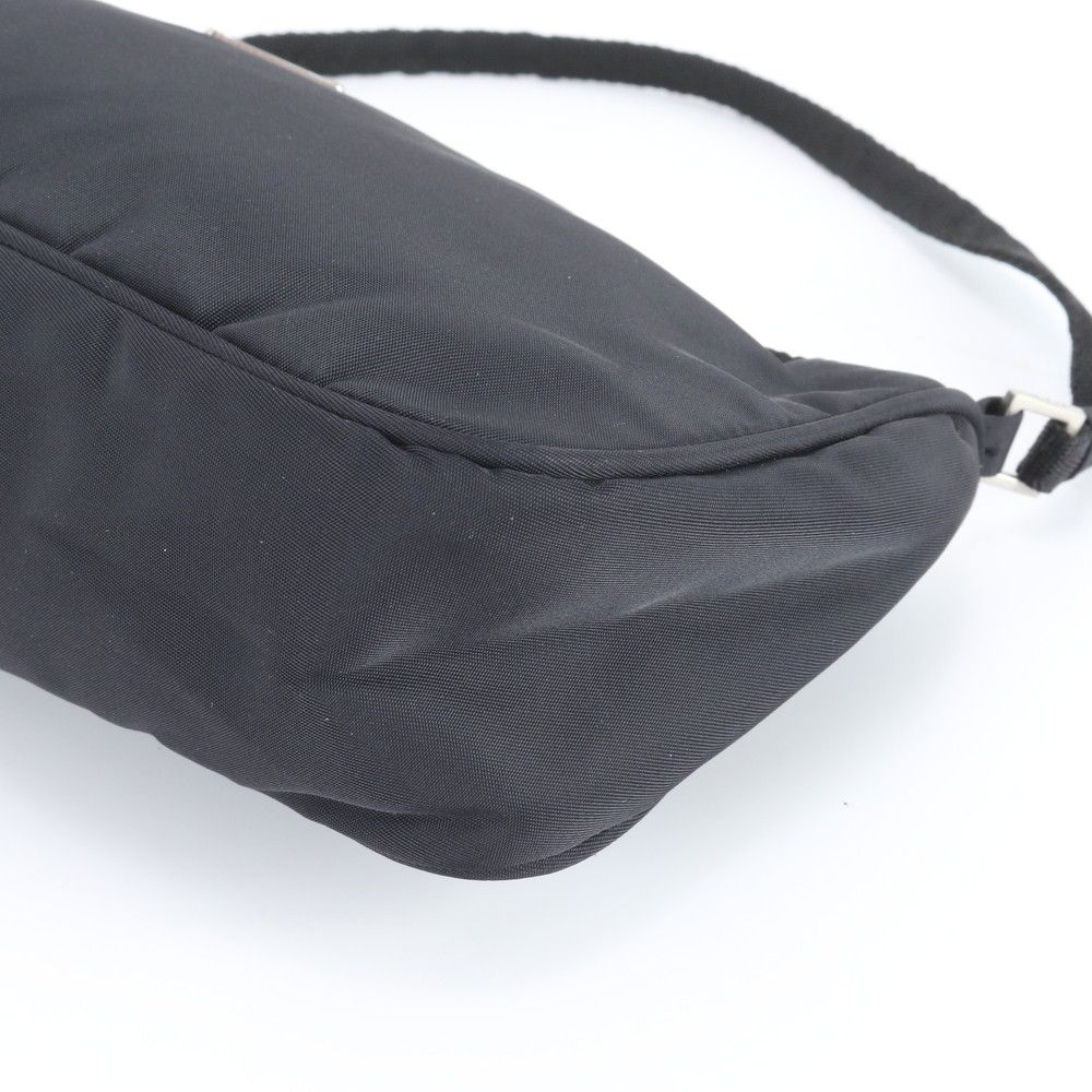 Prada Tessuto Nylon Triangle Logo Leather Handbag Pouch Black