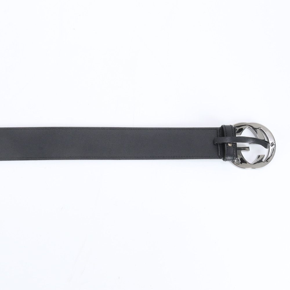 Gucci Interlocking Leather Belt Suit Black Silver Buckle Ewe