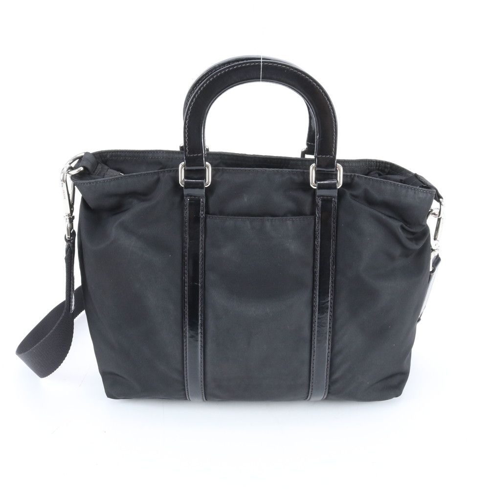 Prada Tessuto Nylon Triangle Logo Leather 2-Way Shoulder Bag Crossbody Tote Ebe