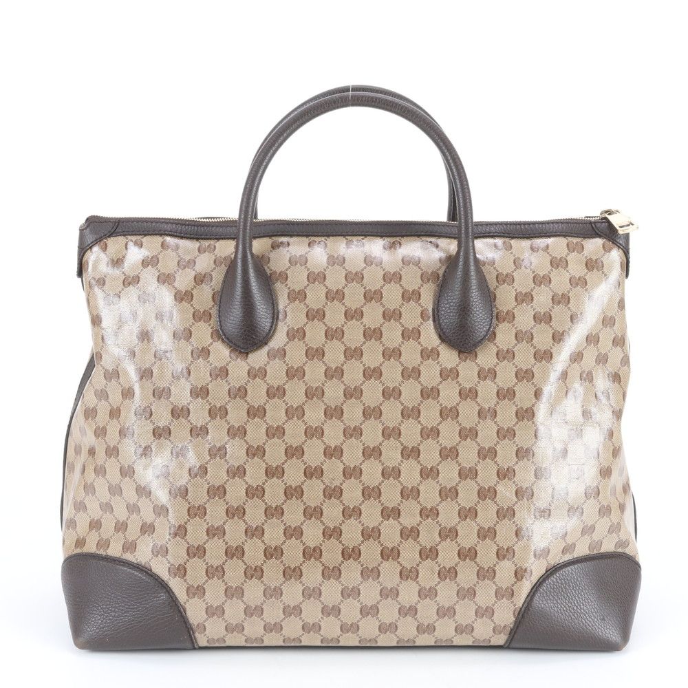 Gucci GG Crystal Leather Boston Bag Business Trip Tote Travel Brown Mwe