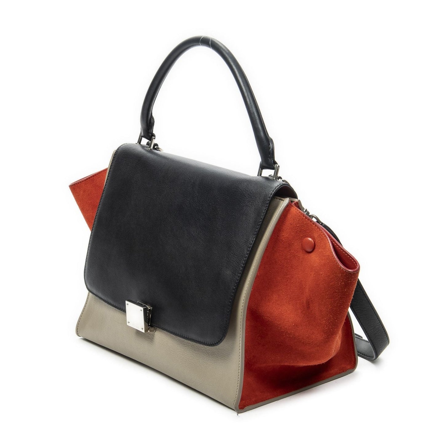 Celine Tricolor Trapeze Beige Black Red Calfskin Leather Messenger Bag