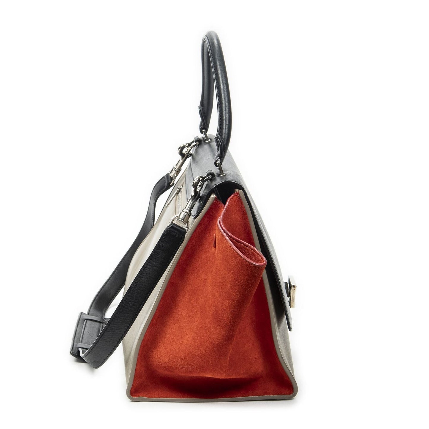 Celine Tricolor Trapeze Beige Black Red Calfskin Leather Messenger Bag