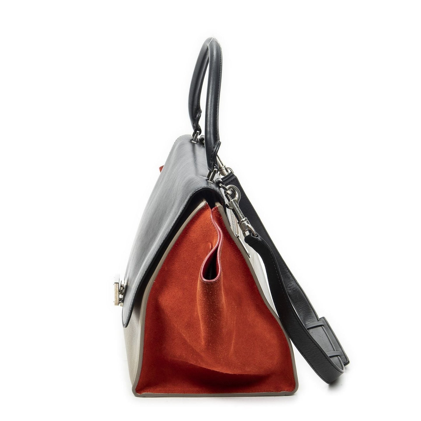 Celine Tricolor Trapeze Beige Black Red Calfskin Leather Messenger Bag