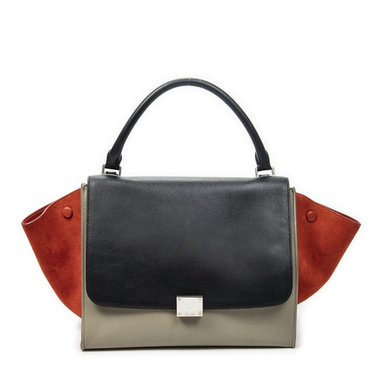 Celine Tricolor Trapeze Beige Black Red Calfskin Leather Messenger Bag
