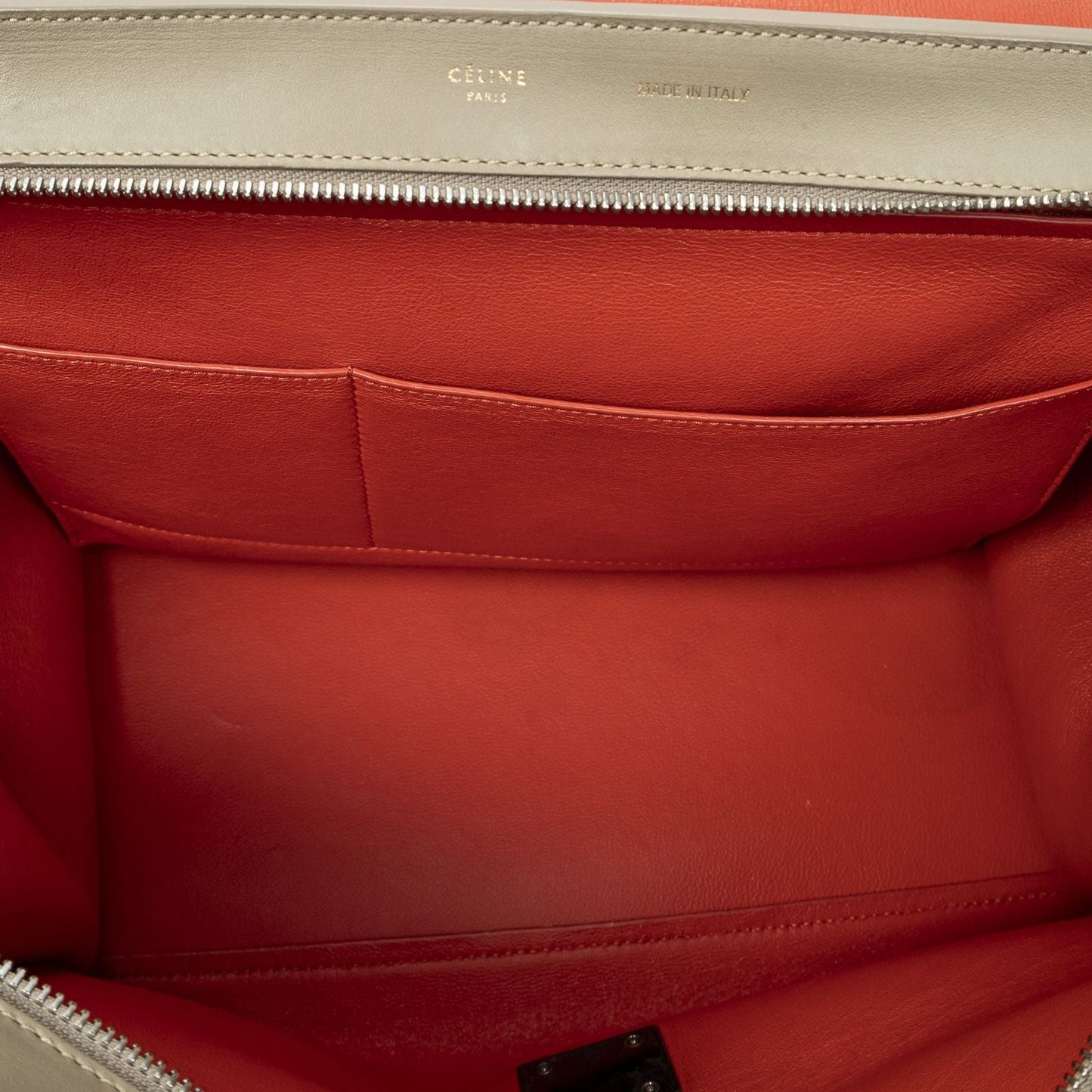 Celine Tricolor Trapeze Beige Black Red Calfskin Leather Messenger Bag
