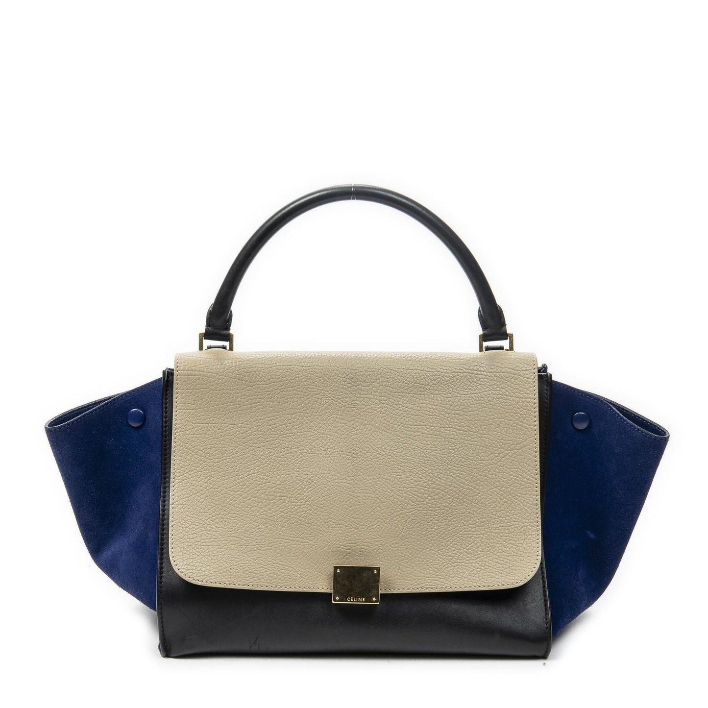 Celine Tricolor Trapeze Black Blue Taupe Calfskin Leather Messenger Bag