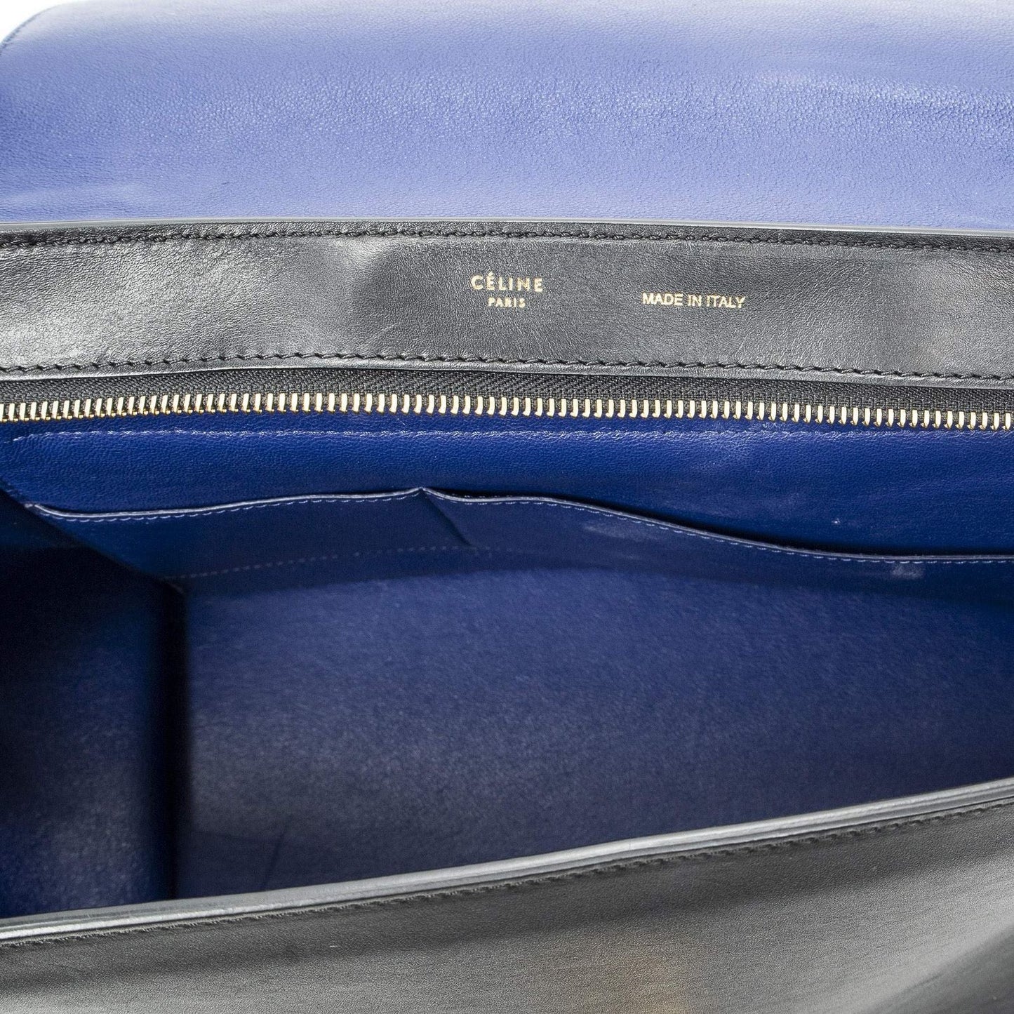 Celine Tricolor Trapeze Black Blue Taupe Calfskin Leather Messenger Bag