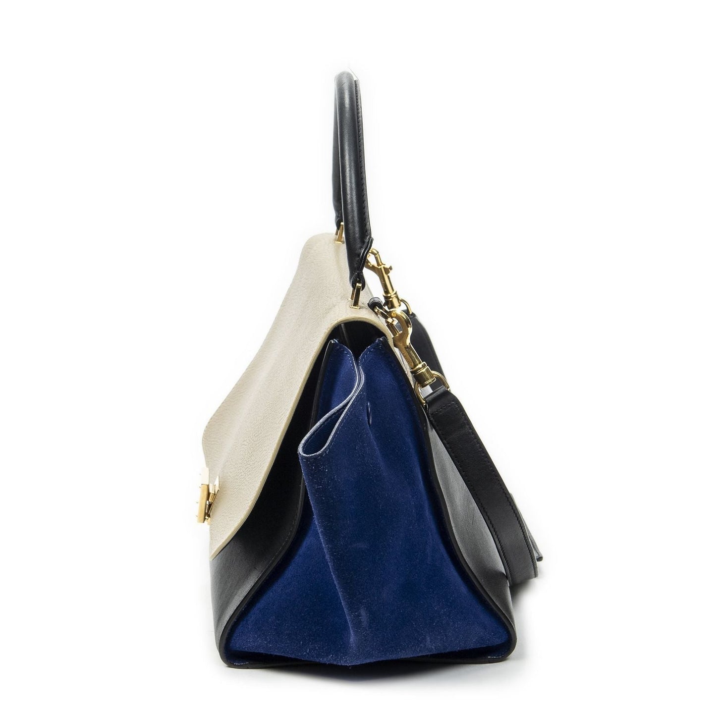 Celine Tricolor Trapeze Black Blue Taupe Calfskin Leather Messenger Bag