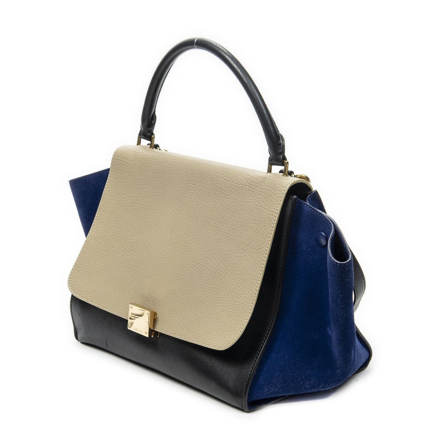 Celine Tricolor Trapeze Black Blue Taupe Calfskin Leather Messenger Bag