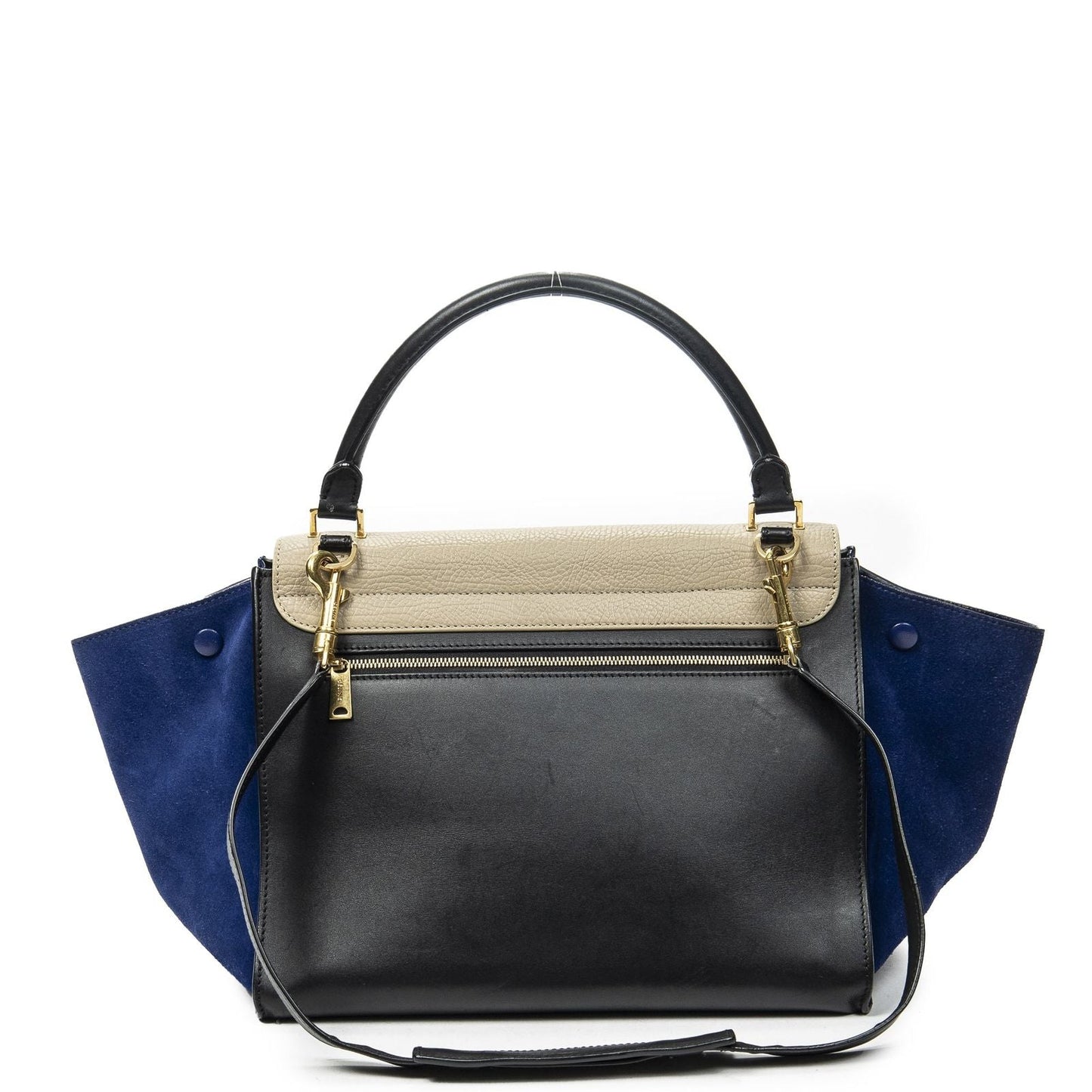 Celine Tricolor Trapeze Black Blue Taupe Calfskin Leather Messenger Bag