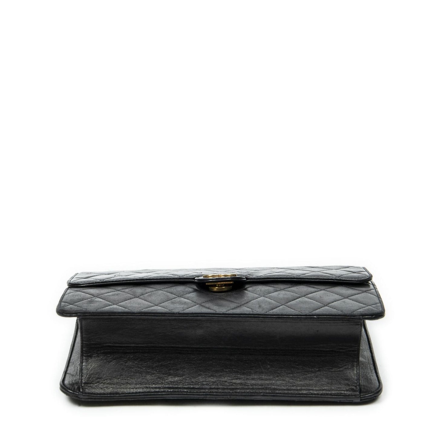 Chanel Vintage Push Lock Straight Flap Black Quilted Lambskin Leather
