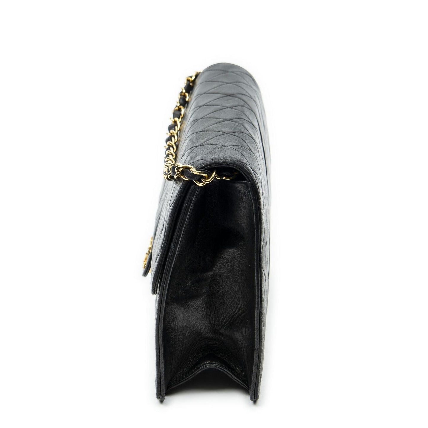 Chanel Vintage Push Lock Straight Flap Black Quilted Lambskin Leather