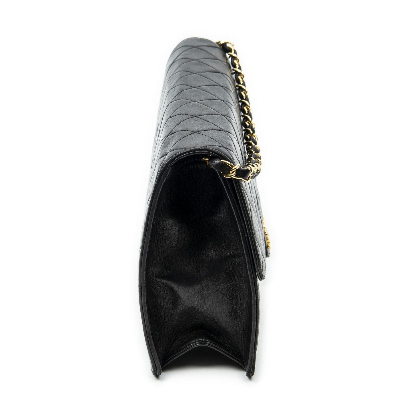 Chanel Vintage Push Lock Straight Flap Black Quilted Lambskin Leather