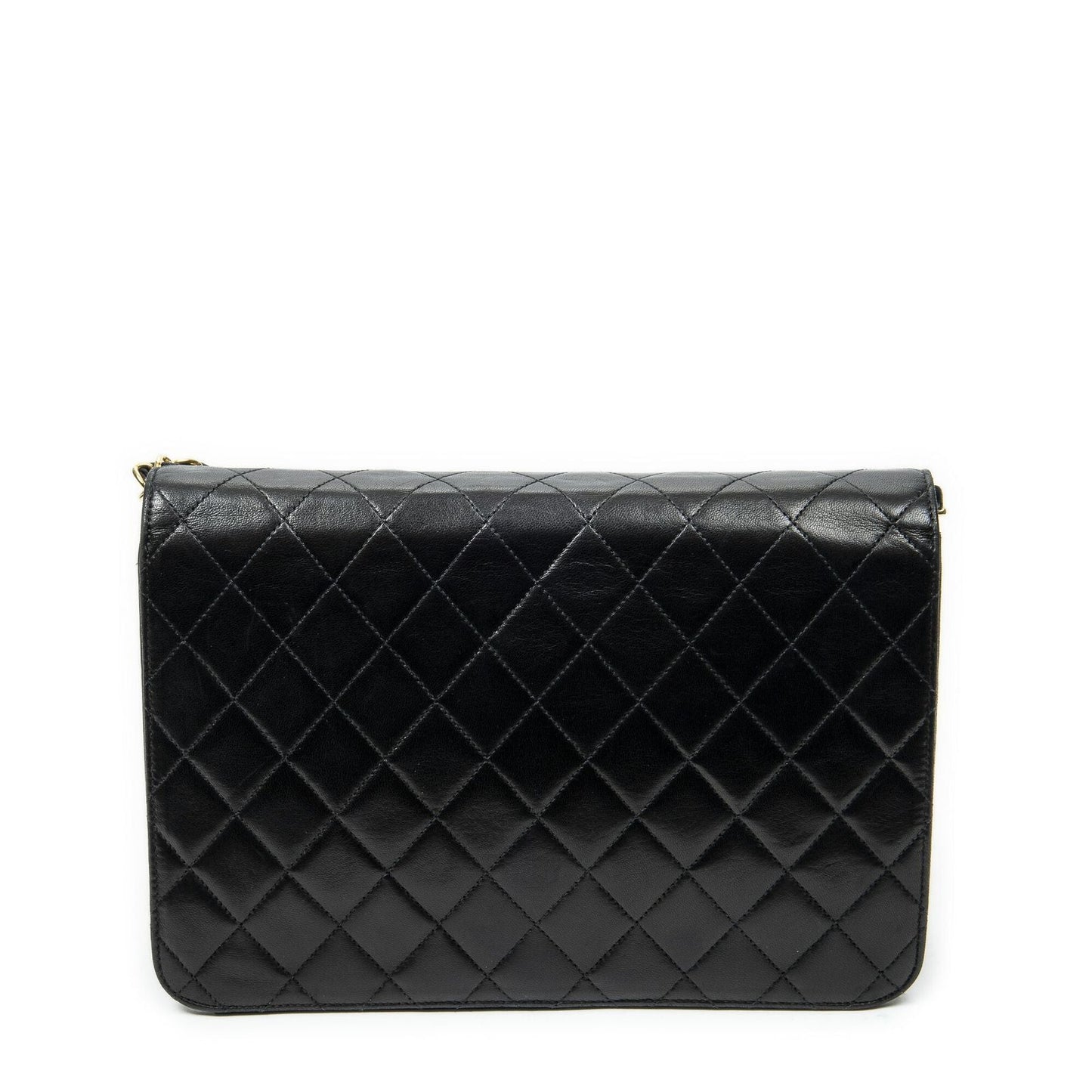 Chanel Vintage Push Lock Straight Flap Black Quilted Lambskin Leather