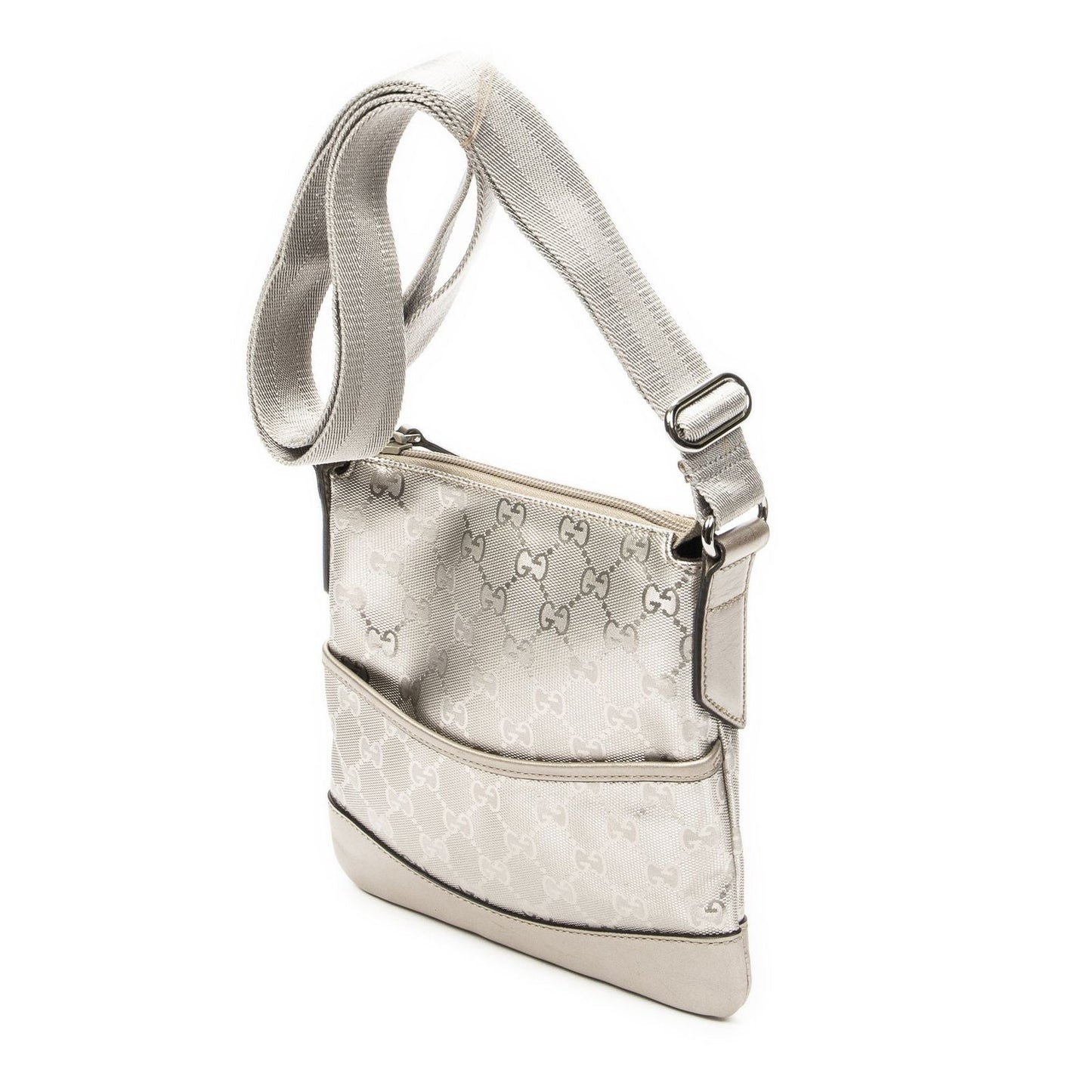 Gucci Zip Messenger Metallic Silver Guccissima Imprint Canvas