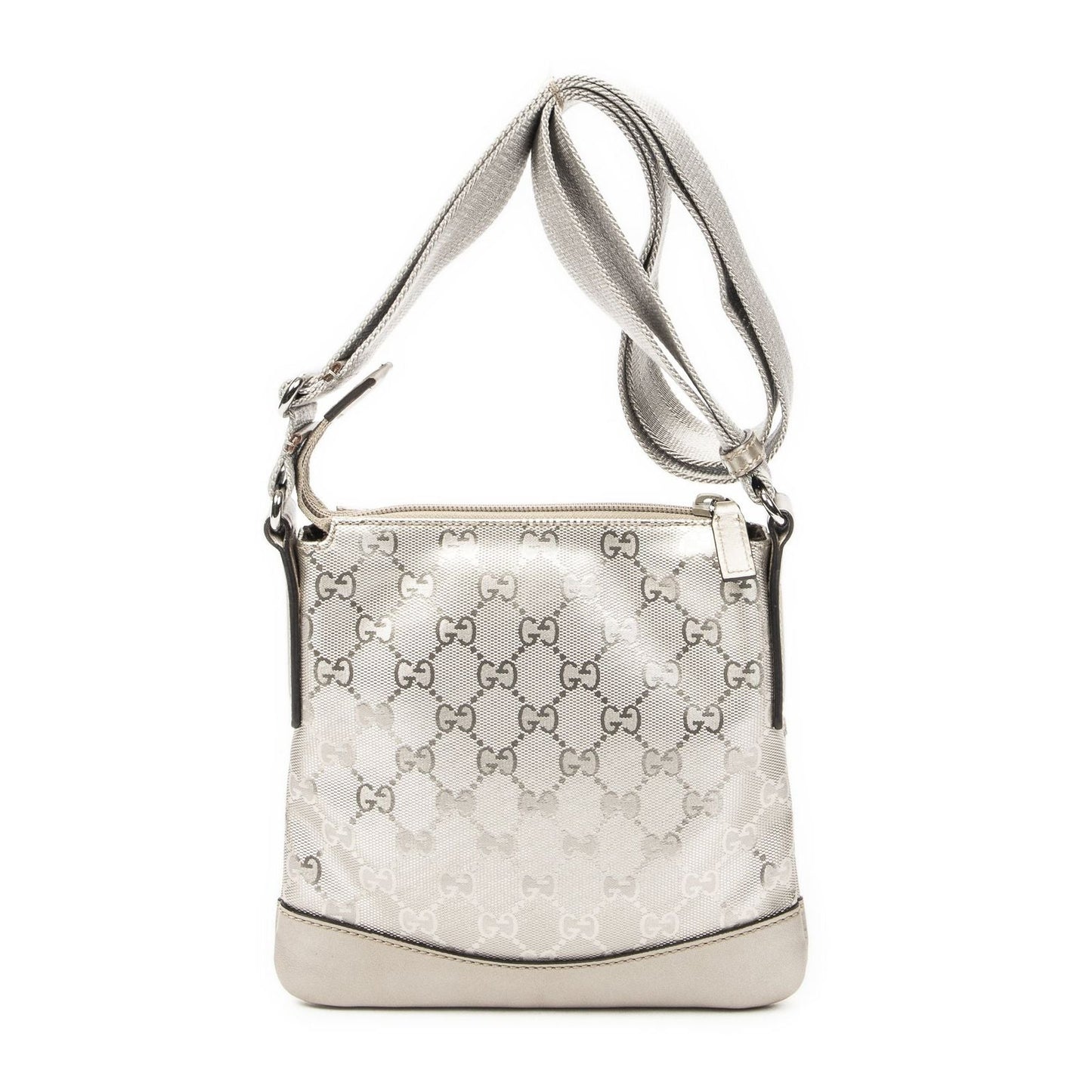 Gucci Zip Messenger Metallic Silver Guccissima Imprint Canvas