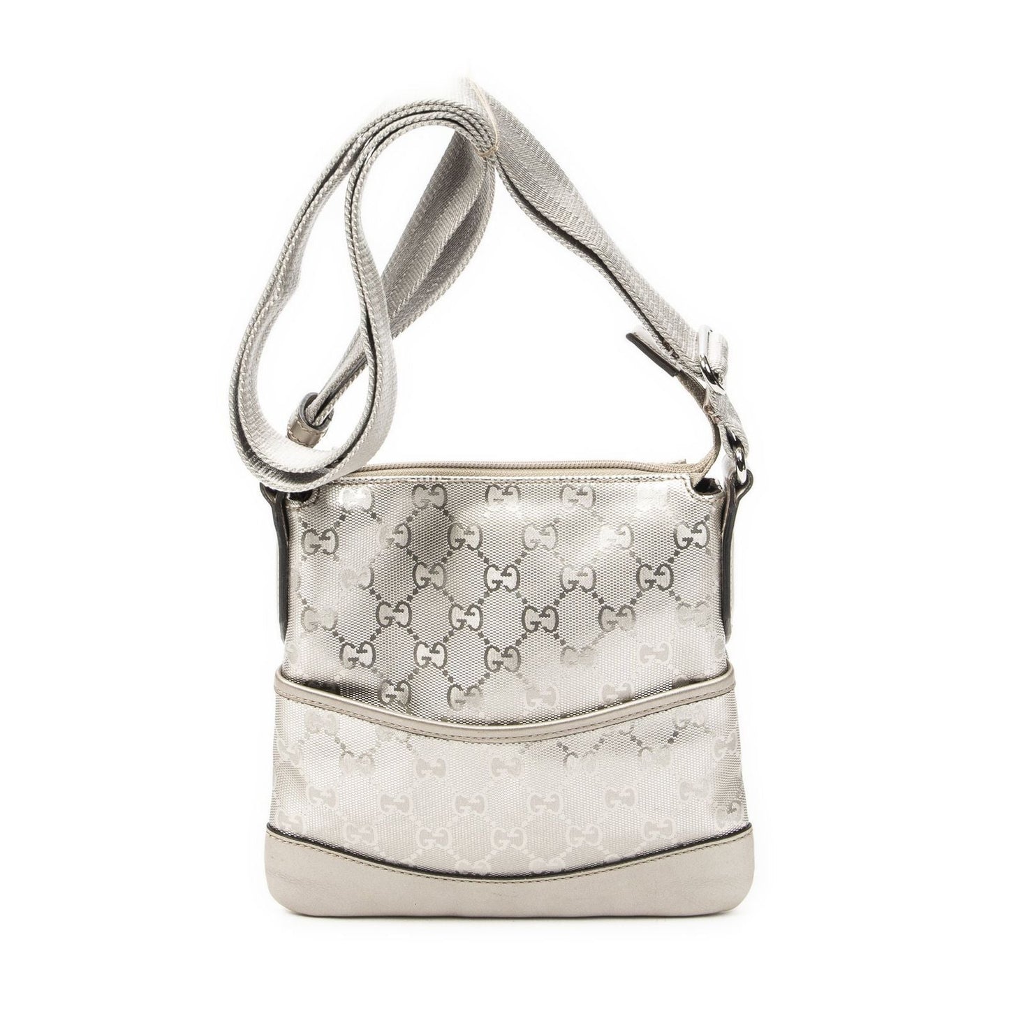 Gucci Zip Messenger Metallic Silver Guccissima Imprint Canvas