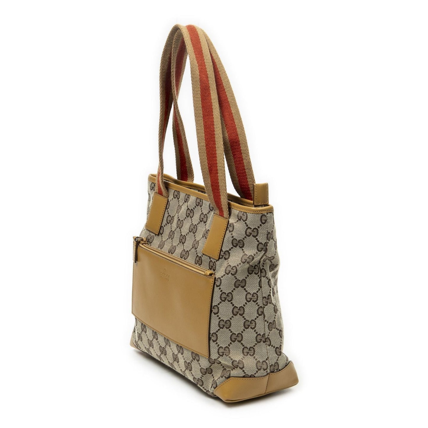 Gucci Front Pocket Zip Tote Beige Tan GG Canvas
