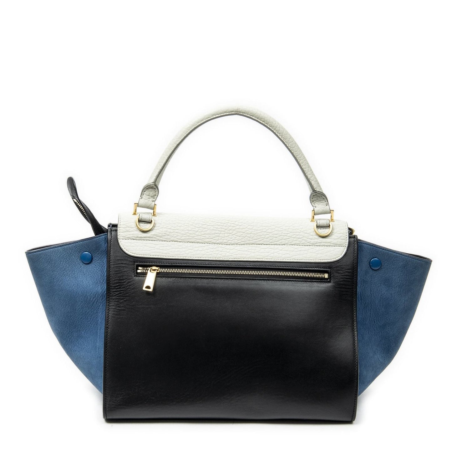 Celine Tricolor Trapeze Black Ivory Blue Calfskin Leather Messenger Bag