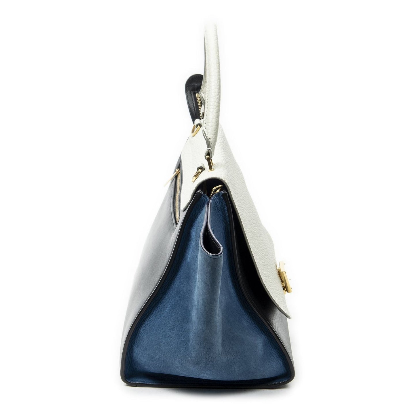 Celine Tricolor Trapeze Black Ivory Blue Calfskin Leather Messenger Bag