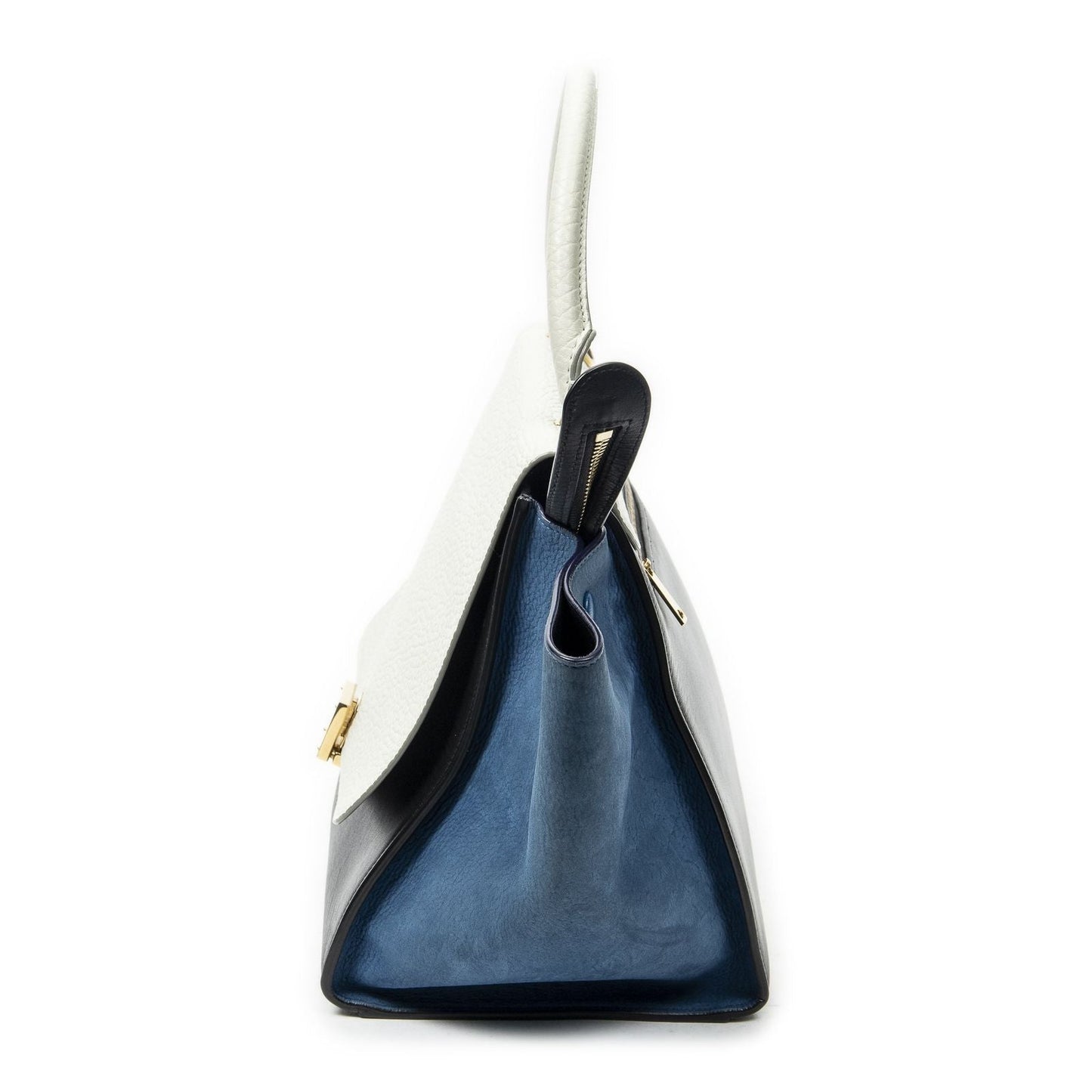 Celine Tricolor Trapeze Black Ivory Blue Calfskin Leather Messenger Bag