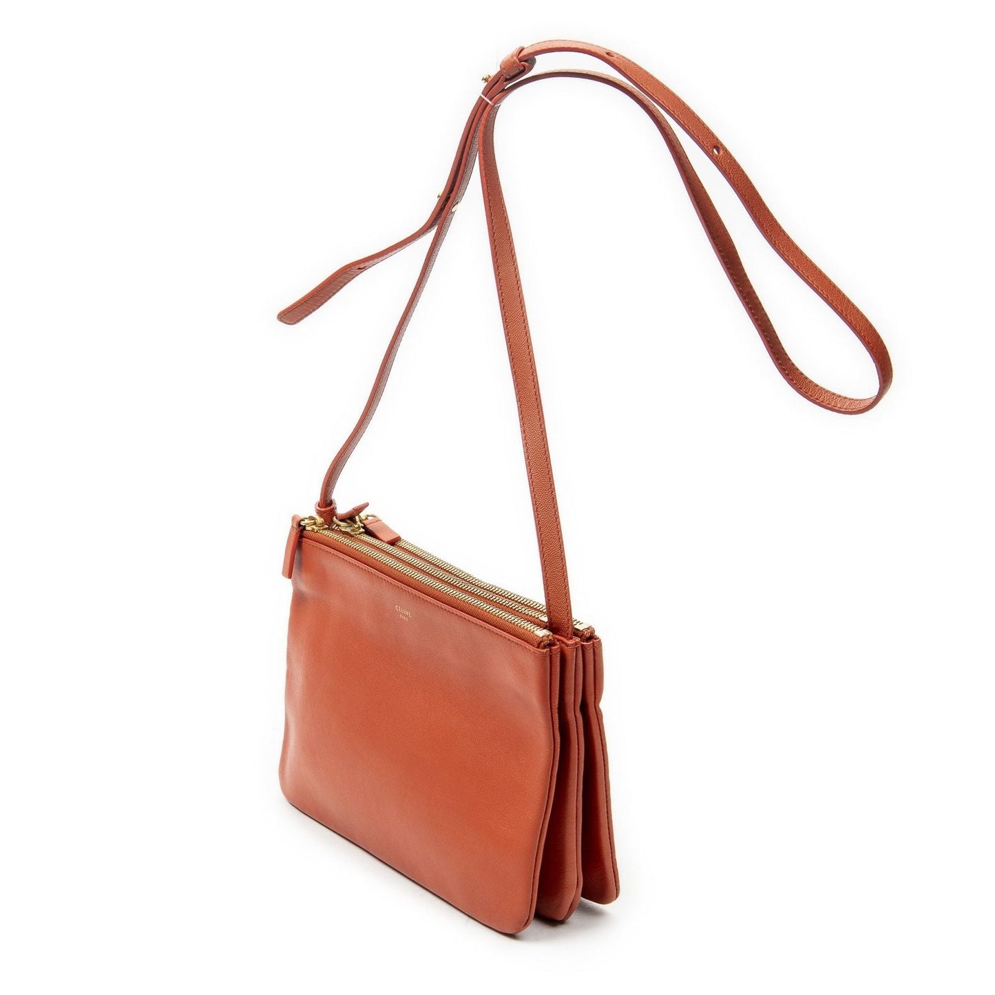 Celine Small Trio Crossbody Orange Calfskin Leather
