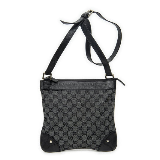 Gucci Flap Cross Belt Bag Black GG Canvas